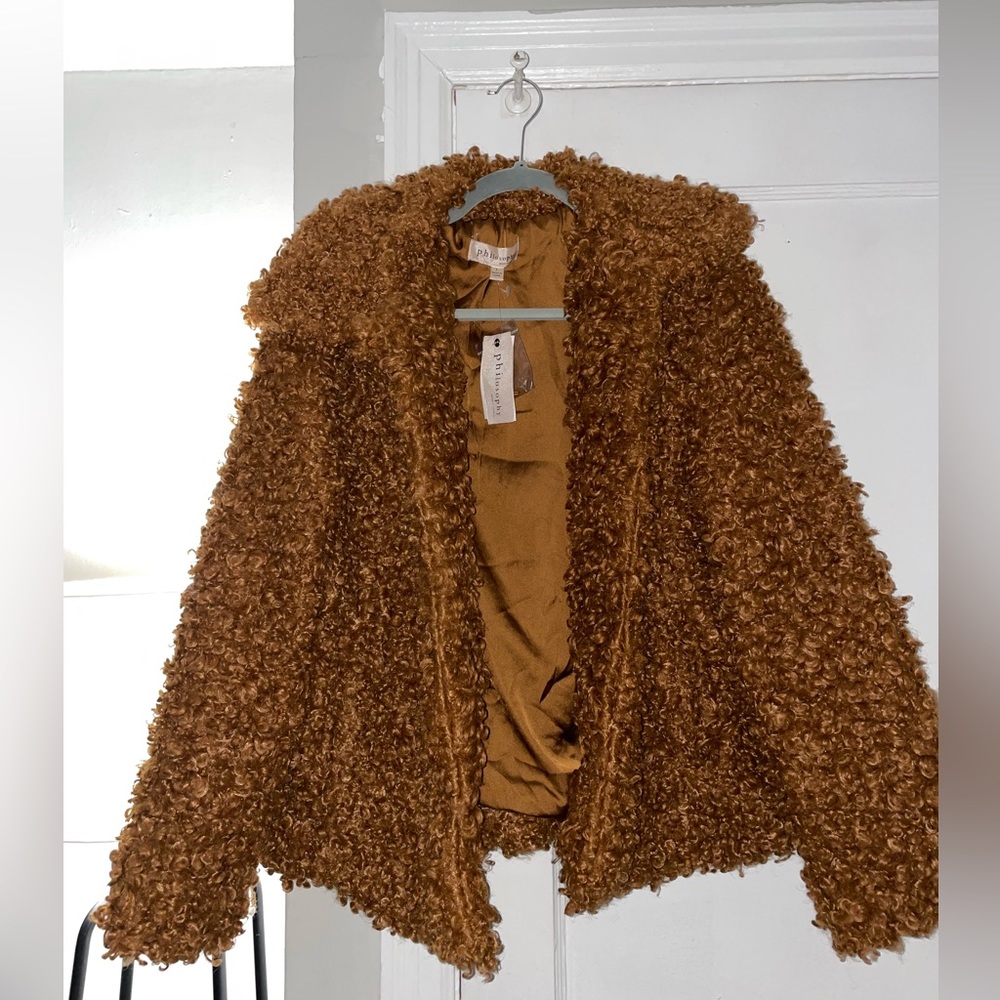 Philosophy Brown Faux Fur Jacket Size L NWT